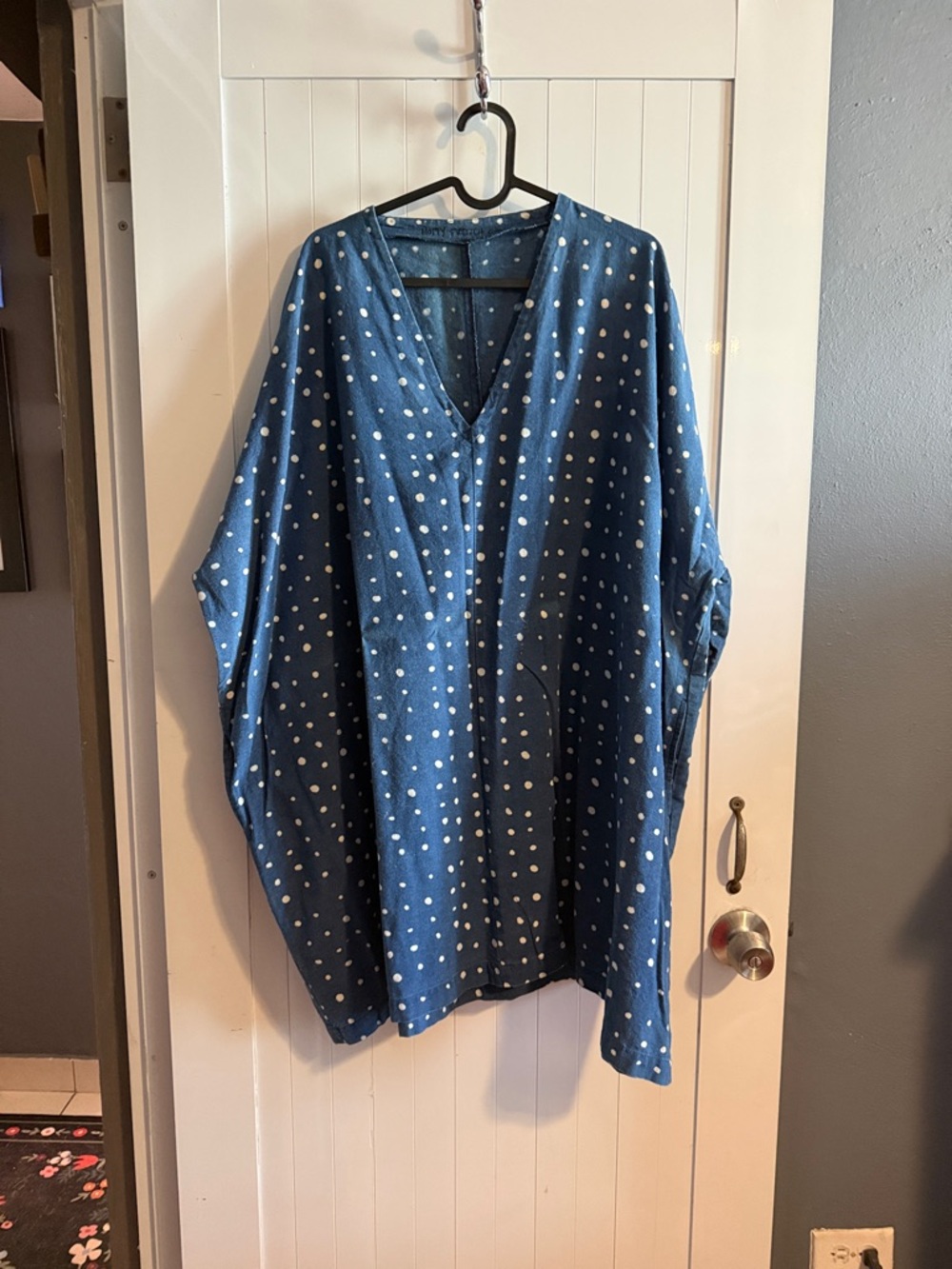 Blue Polka Dot V-Neck indigo Dor Tunic Dress